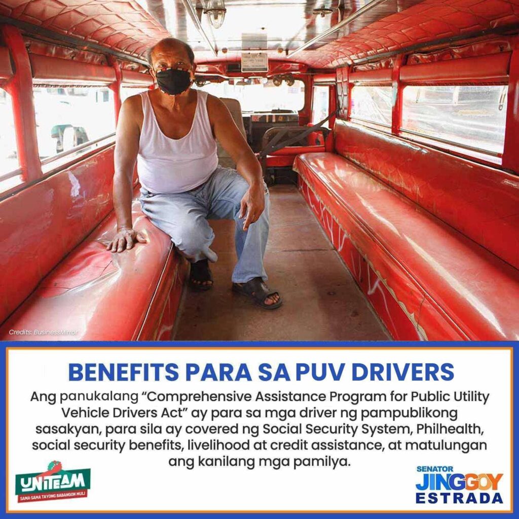 Benefits para sa PUV Drivers Jinggoy Ejercito Estrada
