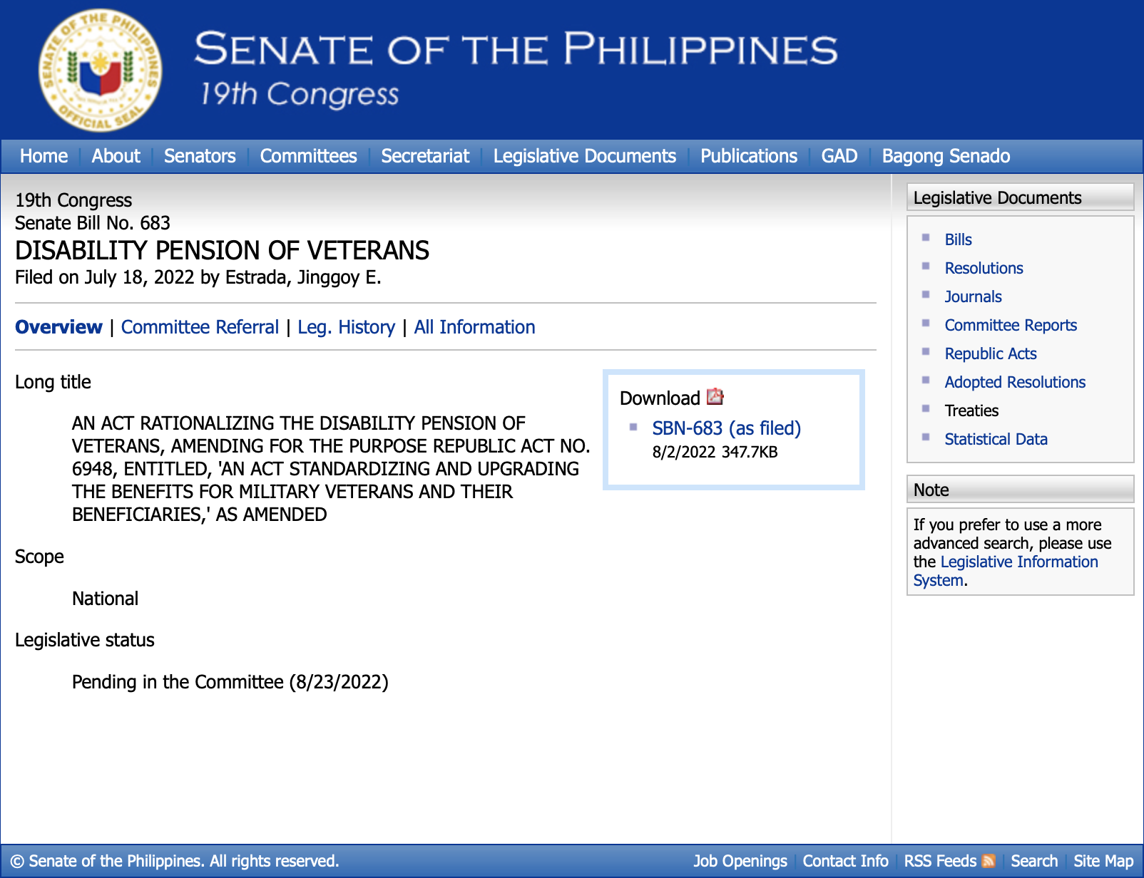 Jinggoy pushes 350% to 488% pension hike for military vets – Jinggoy Jinggoy pushes 350% to 488% pension hike for military vets – Jinggoy