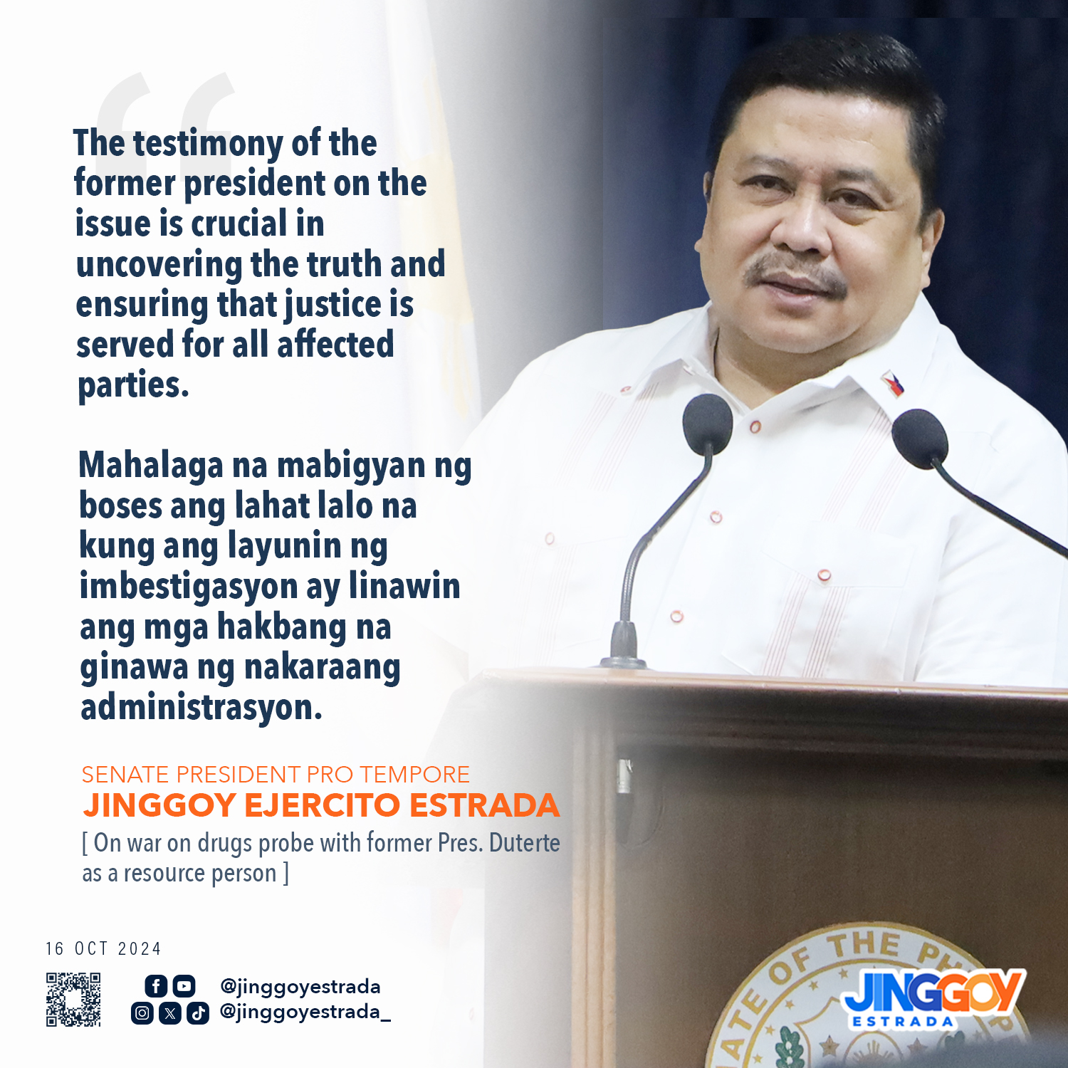 Statement on war on drugs probe with former Pres. Rodrigo Duterte as a ...